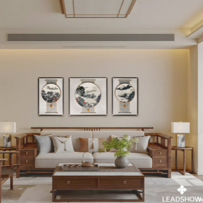 Modern Chinese Wall Art - Minimalist Ink Wash Painting with Black Frame, New Asian Style Home Decor-海智集-