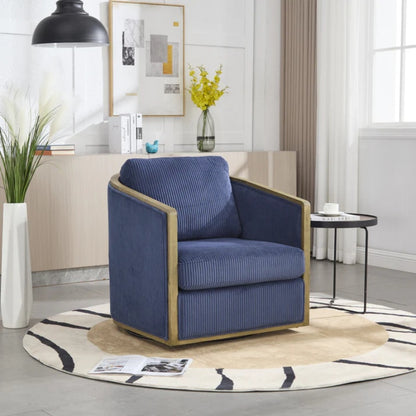 Navy Corduroy Swivel Barrel Chair, Comfortable Accent Sofa with 360 Degree Swivel for Living Room, Nursery, Office-海智集-Default-