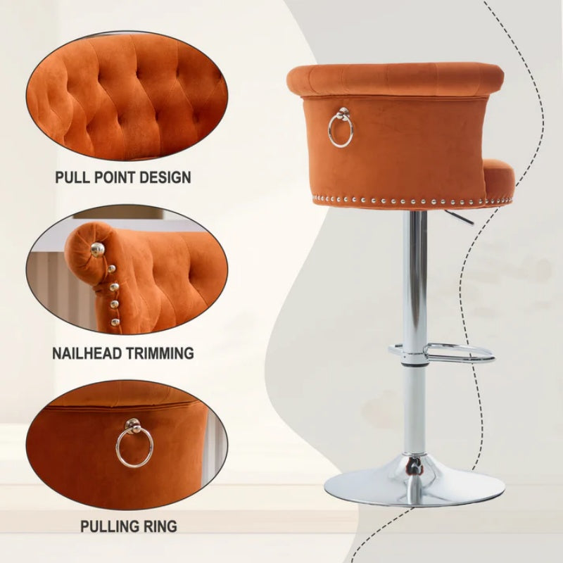 COOLMORE Velvet Bar Stool Set of 2, Adjustable Swivel Bar Stools with Silver Plated Metal Leg, Chrome Nailhead, Counter Height Chair for Kitchen,Dining Room-海智集-Default-