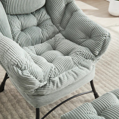Lazy Chair with Ottoman, Modern Lounge Accent Chair with Armrests and a Side Pocket, Leisure Upholstered Sofa Chair Reading Chair with Footrest for Small Space, Corner Chair-Light green-海智集-Default-