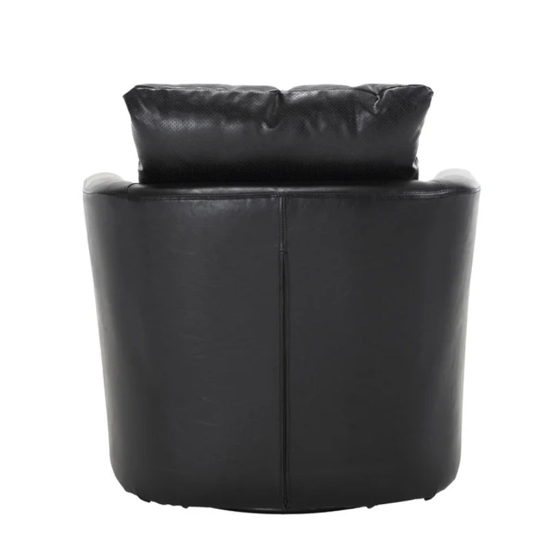 Modern Swivel Barrel Club Chair, Comfy Accent Sofa with 360 Degree Swivel, Black PU Leather, 32.68x30.31x24.80 Inches-海智集-Default-