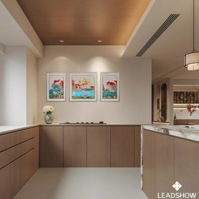 Modern Chinese Wall Art - Minimalist Ink Wash Painting with Black Frame, New Asian Style Home Decor-海智集-