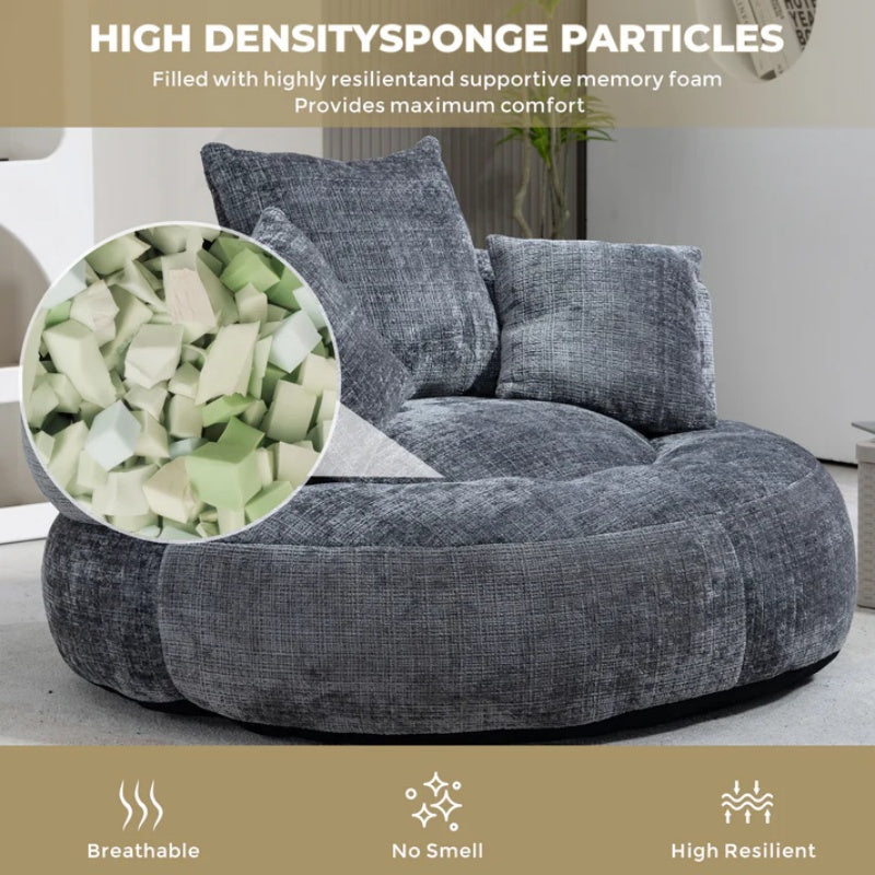 Lazy Sofa Durable Comfort Lounger High Back Bean Bag Chair with Three Pillows, Gray Chenille, 42.52 inches-海智集-Default-
