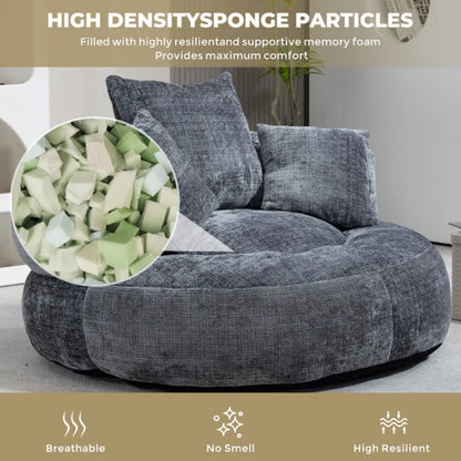 Lazy Sofa Durable Comfort Lounger High Back Bean Bag Chair with Three Pillows, Gray Chenille, 42.52 inches-海智集-Default-