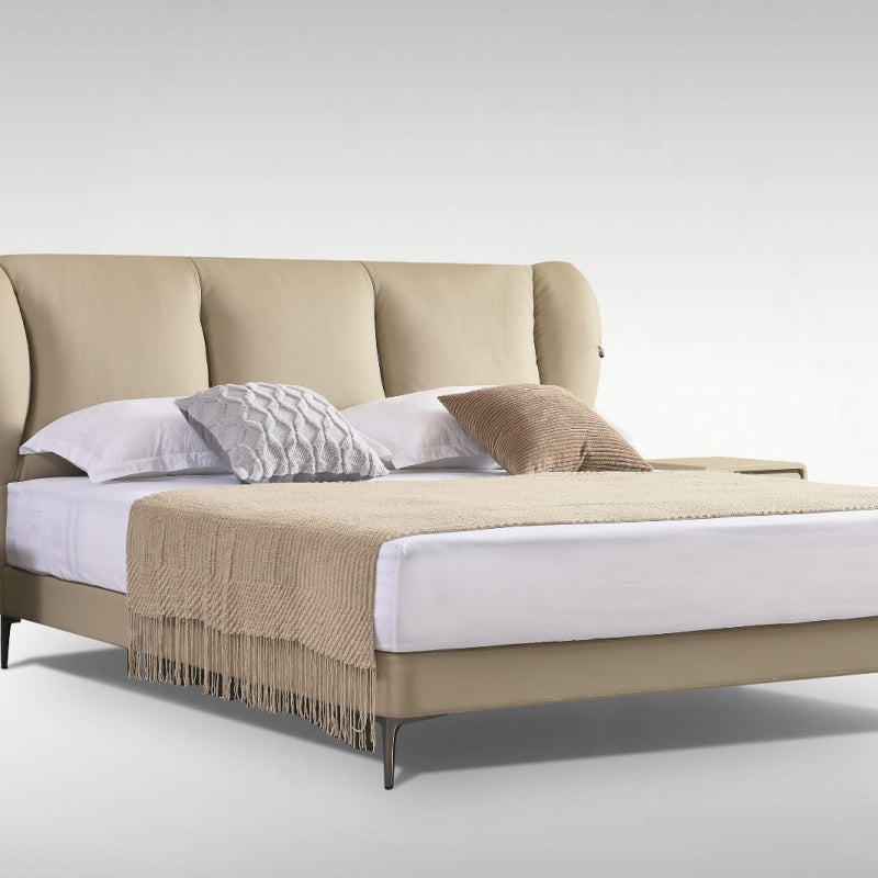 Jinxuan Series GINSON genuine Leather Bed, modern and simple Italian light Luxury high-end solid wood soft Package XF-15# (including bed board but excluding bedside table)-海智集-