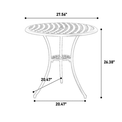 3 Piece Patio Bistro Set Cast Aluminum Bistro Table and Chairs Set of 2 with Umbrella Hole,All Weather Metal Bistro Table Set,Outdoor Patio Furniture Set for Garden White-海智集-Default-