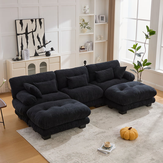 UNITED WE WIN Pelletized velvet U Shape Cloud Couch with 2 Ottomans,Free Combined 3 Seater Comfy Sofa with Bolster Armrest Pillows, sofa for Living Room-海智集-Default-