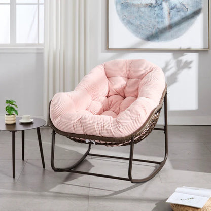 Outdoor Rattan Rocking Chair,Padded Cushion Rocker Recliner Chair Outdoor for Front Porch, Living Room, Patio, Garden, Pink-海智集-Default-