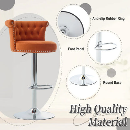COOLMORE Velvet Bar Stool Set of 2, Adjustable Swivel Bar Stools with Silver Plated Metal Leg, Chrome Nailhead, Counter Height Chair for Kitchen,Dining Room-海智集-Default-