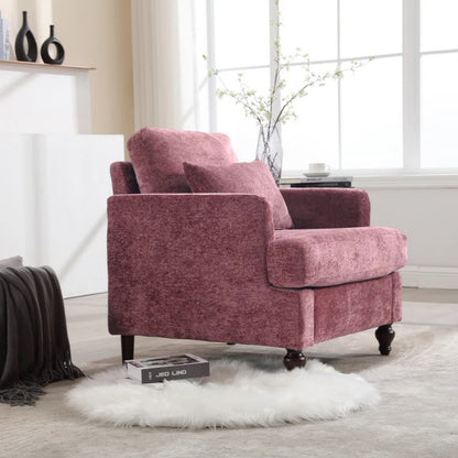 Mid Century Modern Wood Frame Armchair with Tufted Design and Studded Details in Wine Red Chenille Fabric-海智集-Default-