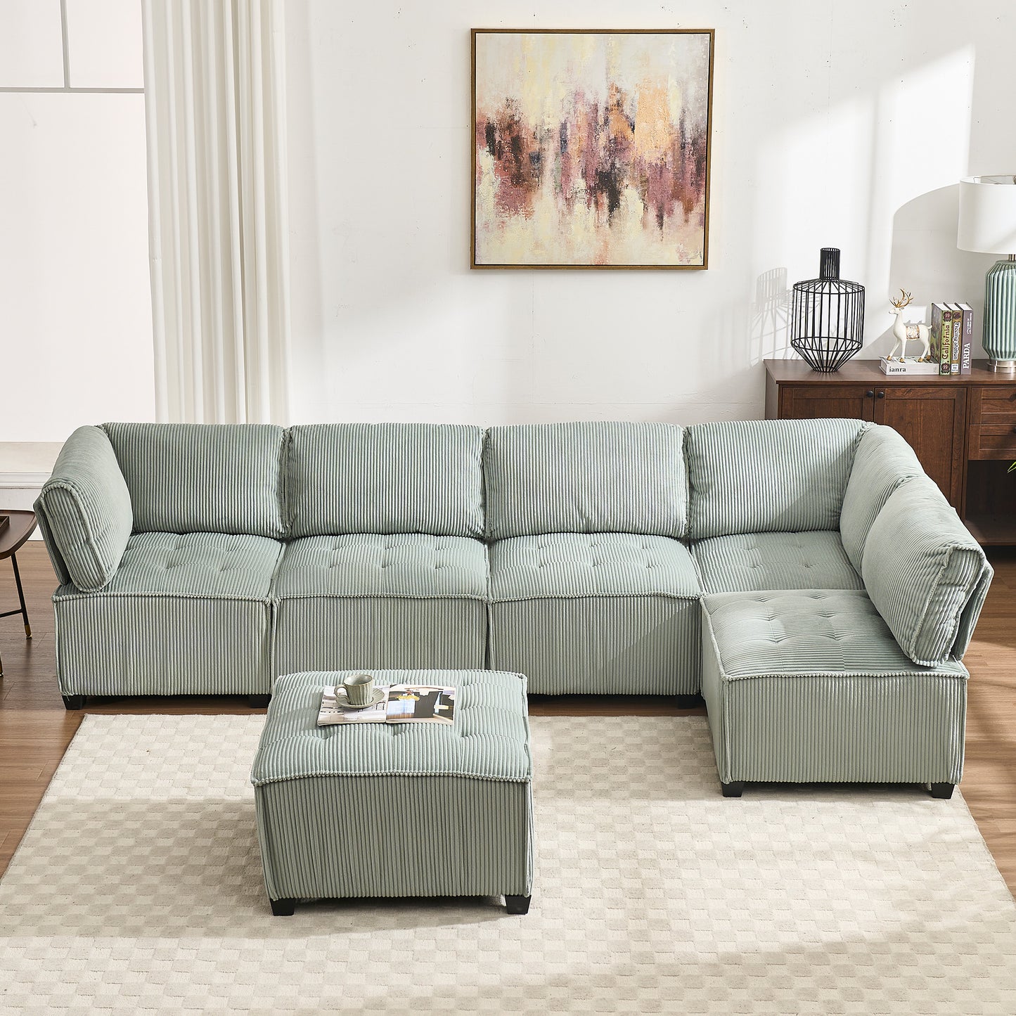 UNITED WE WIN Modular Sectional Sofa U Shaped Modular Couch with Reversible Chaise Modular Sofa Sectional Couch,6- Seat Convertible Sofa,Fit for Living Room-海智集-Default-