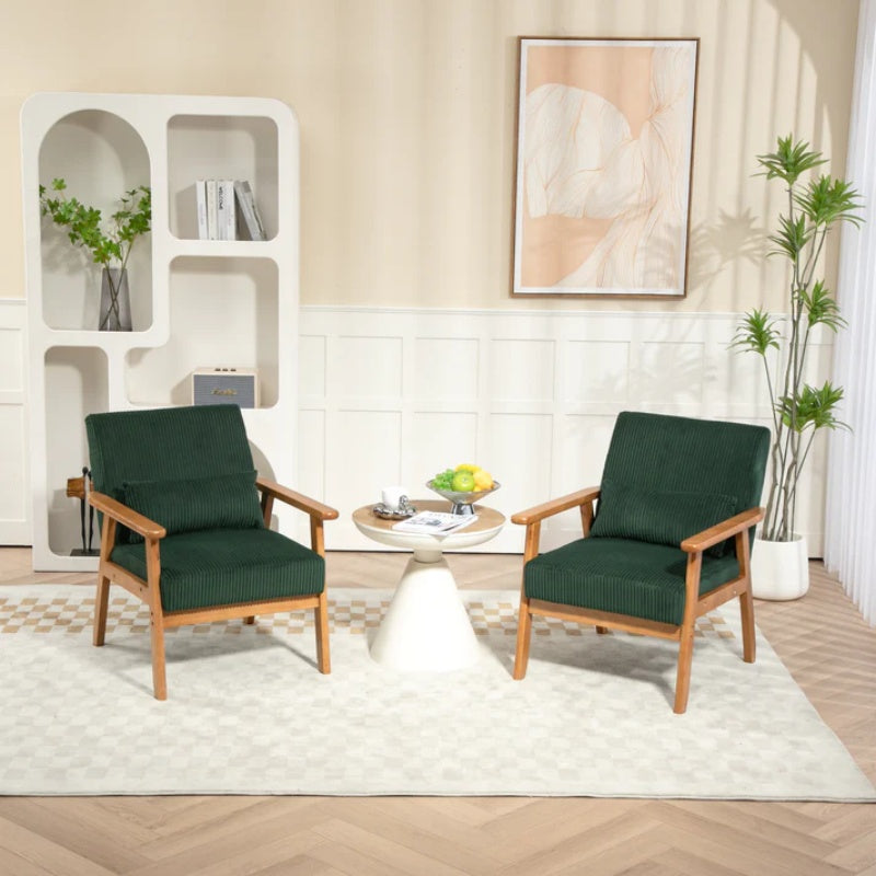 Leisure Chair with Solid Wood Armrest and Feet, Leisure chair, wood frame, velvet, solid rubber wood legs, Mid-Century Modern Accent chair, for Living Room Bedroom Studio chair,Two packs-海智集-Default-