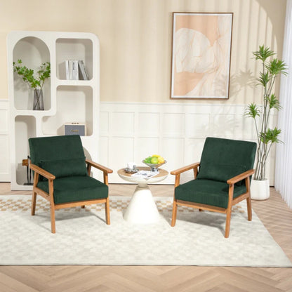 Leisure Chair with Solid Wood Armrest and Feet, Leisure chair, wood frame, velvet, solid rubber wood legs, Mid-Century Modern Accent chair, for Living Room Bedroom Studio chair,Two packs-海智集-Default-
