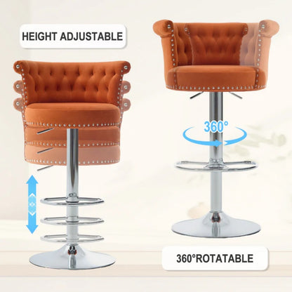 COOLMORE Velvet Bar Stool Set of 2, Adjustable Swivel Bar Stools with Silver Plated Metal Leg, Chrome Nailhead, Counter Height Chair for Kitchen,Dining Room-海智集-Default-