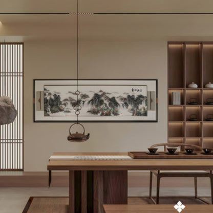 New Chinese Style Embroidered Wall Art - Handmade Silk Painting with Floral/Bird Motifs, Framed Oriental Home Decor for Living Room & Bedroom-海智集-