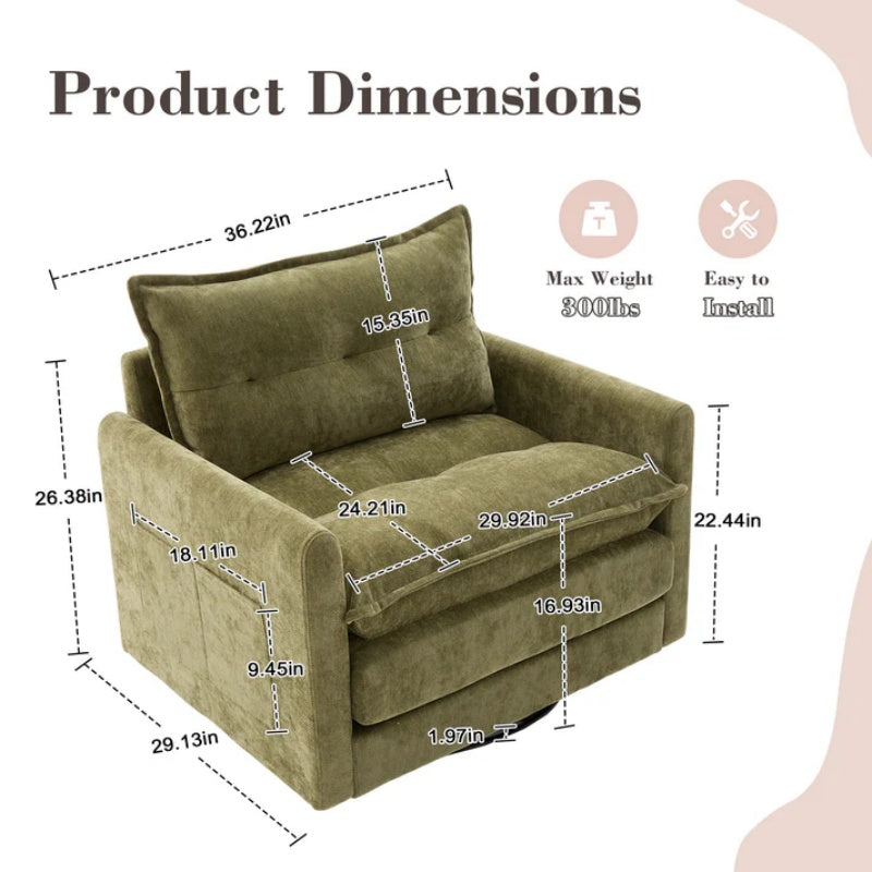 UNITED WE WIN Swivel Barrel Chair - Mid Century Modern Chair, Thick Padded Arm Chair with Solid Metal Base, Comfortable Single Sofa Chair, Swivel Accent Chair for Living Room Bedroom-海智集-Default-