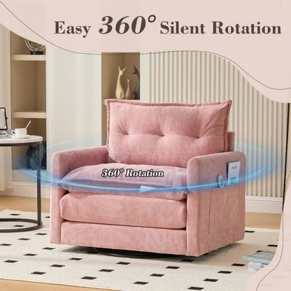 UNITED WE WIN Swivel Barrel Chair - Mid Century Modern Chair, Thick Padded Arm Chair with Solid Metal Base, Comfortable Single Sofa Chair, Swivel Accent Chair for Living Room Bedroom-海智集-Default-