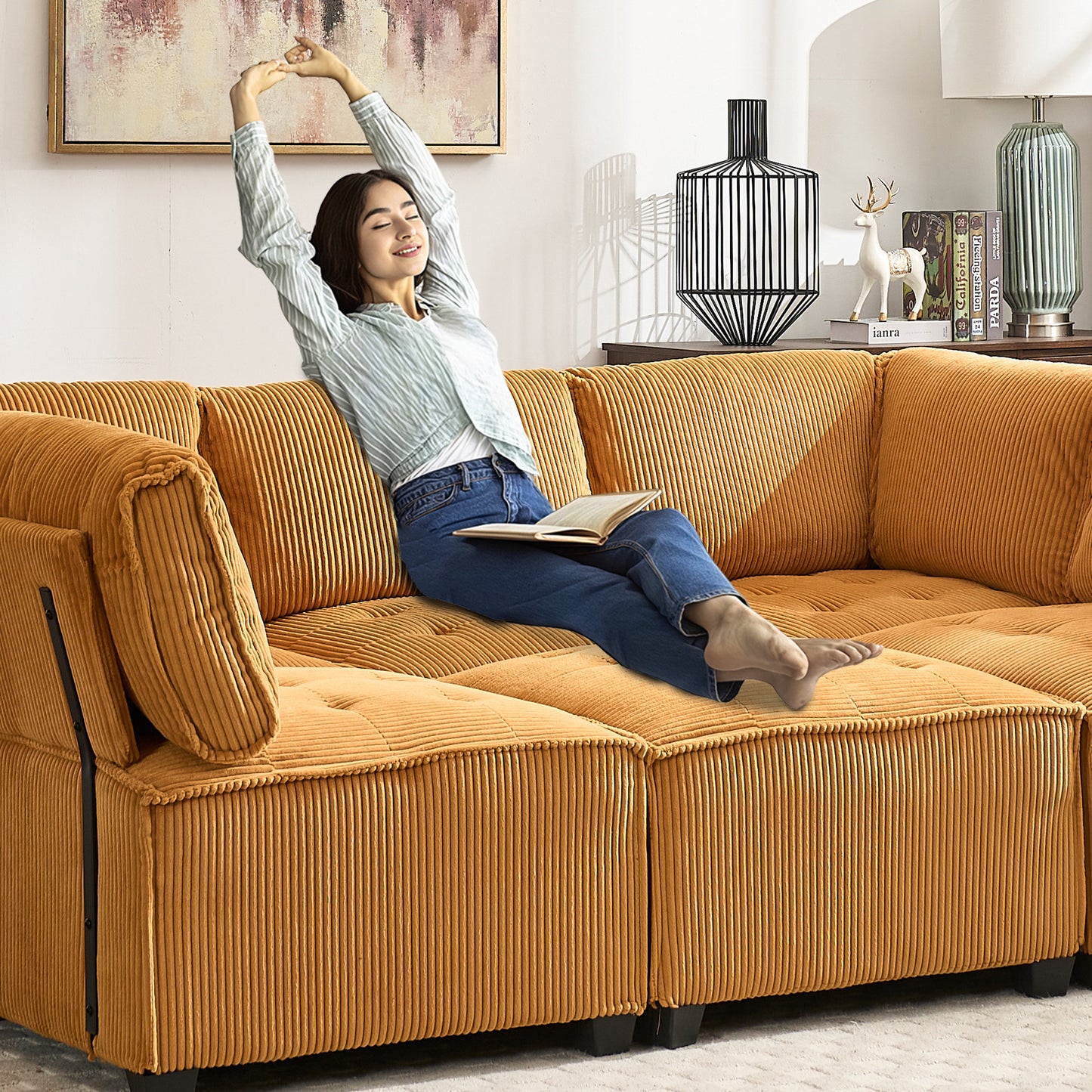 UNITED WE WIN Modular Sectional Sofa U Shaped Modular Couch with Reversible Chaise Modular Sofa Sectional Couch,6- Seat Convertible Sofa,Fit for Living Room-海智集-Default-