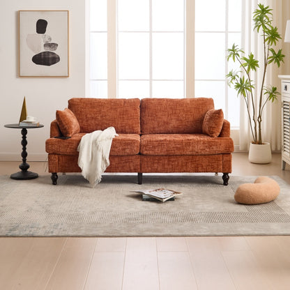Modern Style Chenille 2-Seater Sofa with LED Light, USB Charging Port & Storage Bag in Orange-海智集-Default-