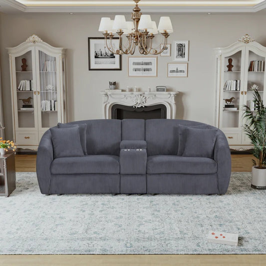 UNITED WE WIN corduroy fabric, two cup holders, storage, oversized two-seat, solid wood frame, high quality sponge filling, curved placement sofa-海智集-Default-