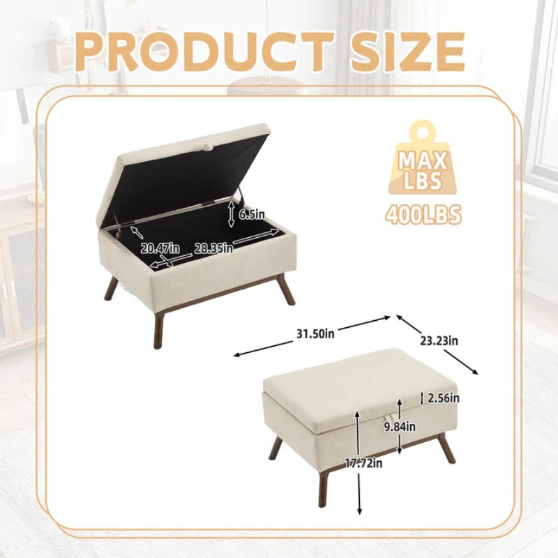 Mid-century modern square coffee table storage bench, assembled, suitable for living room, entryway and family room, used as a coffee table, stirrups, shoe bench-海智集-Default-