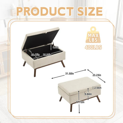 Mid-century modern square coffee table storage bench, assembled, suitable for living room, entryway and family room, used as a coffee table, stirrups, shoe bench-海智集-Default-