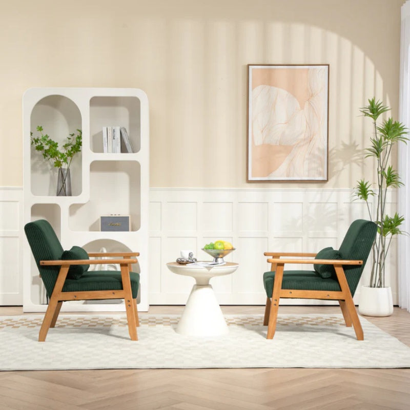 Leisure Chair with Solid Wood Armrest and Feet, Leisure chair, wood frame, velvet, solid rubber wood legs, Mid-Century Modern Accent chair, for Living Room Bedroom Studio chair,Two packs-海智集-Default-