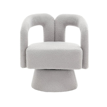 COOLMORE 360 Degree Swivel Cuddle Barrel Accent Chairs, Round Armchairs with Wide Upholstered, Fluffy Fabric Chair for Living Room, Bedroom, Office, Waiting Rooms (Light Gray Boucle)-海智集-Default-