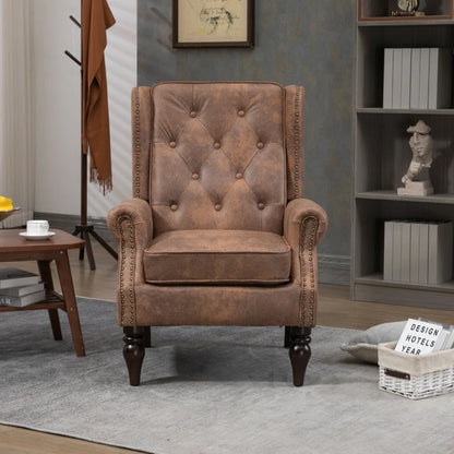 Modern Coffee Wood Frame Armchair with Sturdy Wood Legs and Microsuede Upholstery for Living Room-海智集-Default-