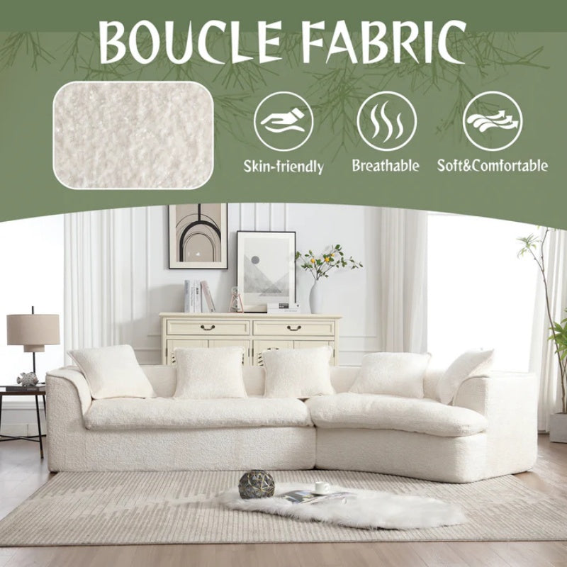 COOLMORE Boucle Sofa 3 Seater for Living Room Oversized Comfy Sofa unique double seat and corner construction for Apartment, Office Right Hand Facing (Beige)-海智集-Default-