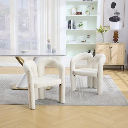 COOLMORE Contemporary Designed Velvet Fabric Upholstered Accent/Dining Chair Beige Teddy Armchair Set of 2-海智集-Default-