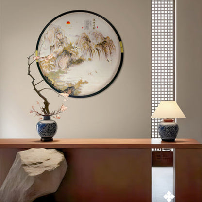 New Chinese Style 3D Relief Wall Art - Handcrafted Textured Painting with Wood Frame, Oriental Home Decor for Living Room & Office-海智集-