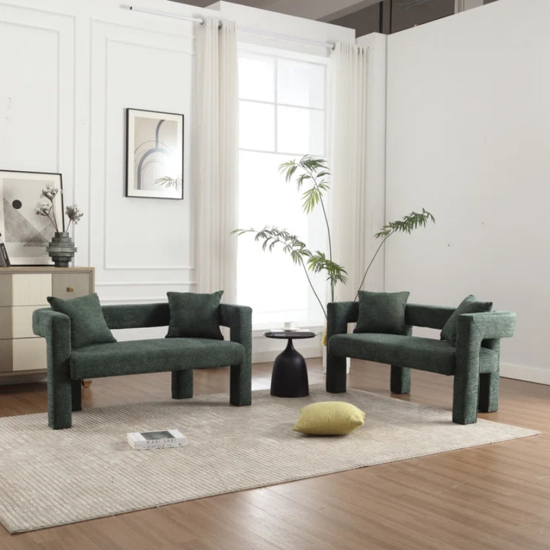 Modern Chenille Loveseat Sofa, Comfy Upholstered 2-Seater, Emerald, Small Accent Couch for Living Room or Bedroom-海智集-Default-