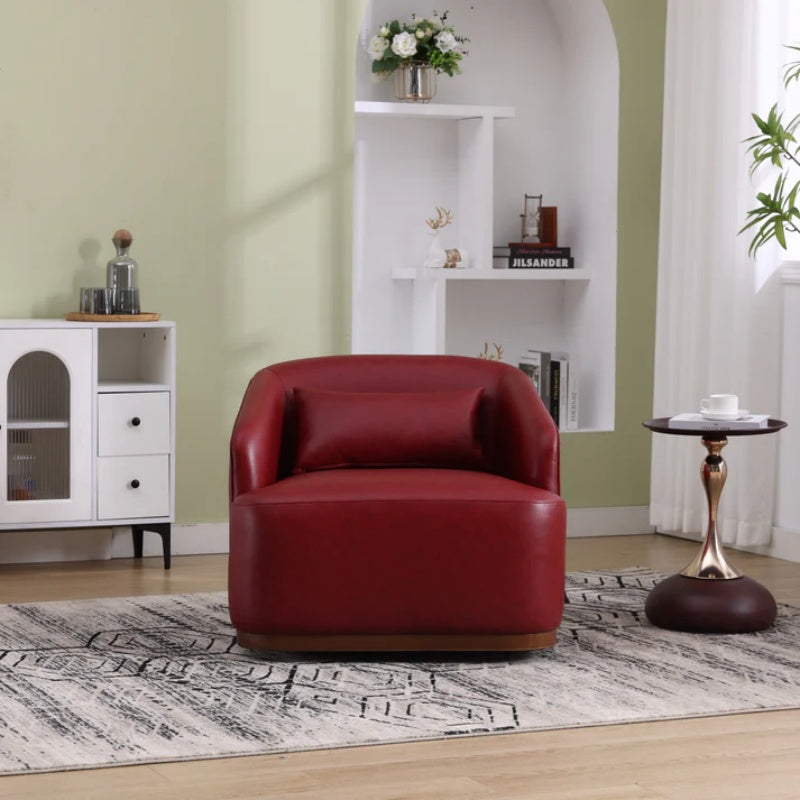 Swivel Barrel Chair, Comfy Round Accent Sofa Chair, 360 Degree Swivel, Wine Red PU, for Living Room, Office, Lounge-海智集-Default-