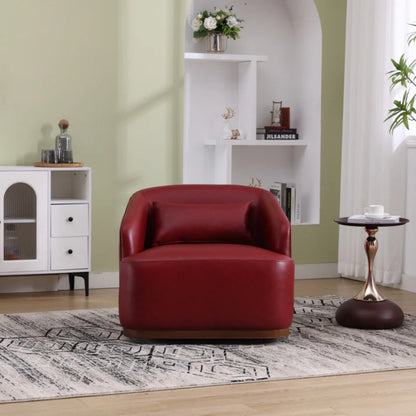 Swivel Barrel Chair, Comfy Round Accent Sofa Chair, 360 Degree Swivel, Wine Red PU, for Living Room, Office, Lounge-海智集-Default-