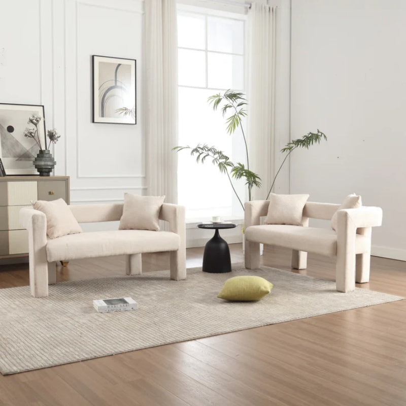 Modern Chenille Loveseat Sofa, Comfy Upholstered 2-Seater Sofa, Beige Chenille Fabric, 51.18'' H x 23.62'' W x 25.59'' D-海智集-Default-