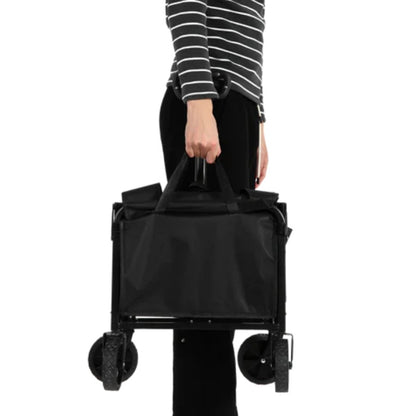 Lightweight Portable Heavy Duty Folding Beach Wagons with Wheels - Outdoor Utility Carts for Grocery, Camping, Shopping, Sports, Garden with Large Capacity-Black-海智集-Default-