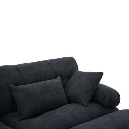 UNITED WE WIN Pelletized velvet U Shape Cloud Couch with 2 Ottomans,Free Combined 3 Seater Comfy Sofa with Bolster Armrest Pillows, sofa for Living Room-海智集-Default-