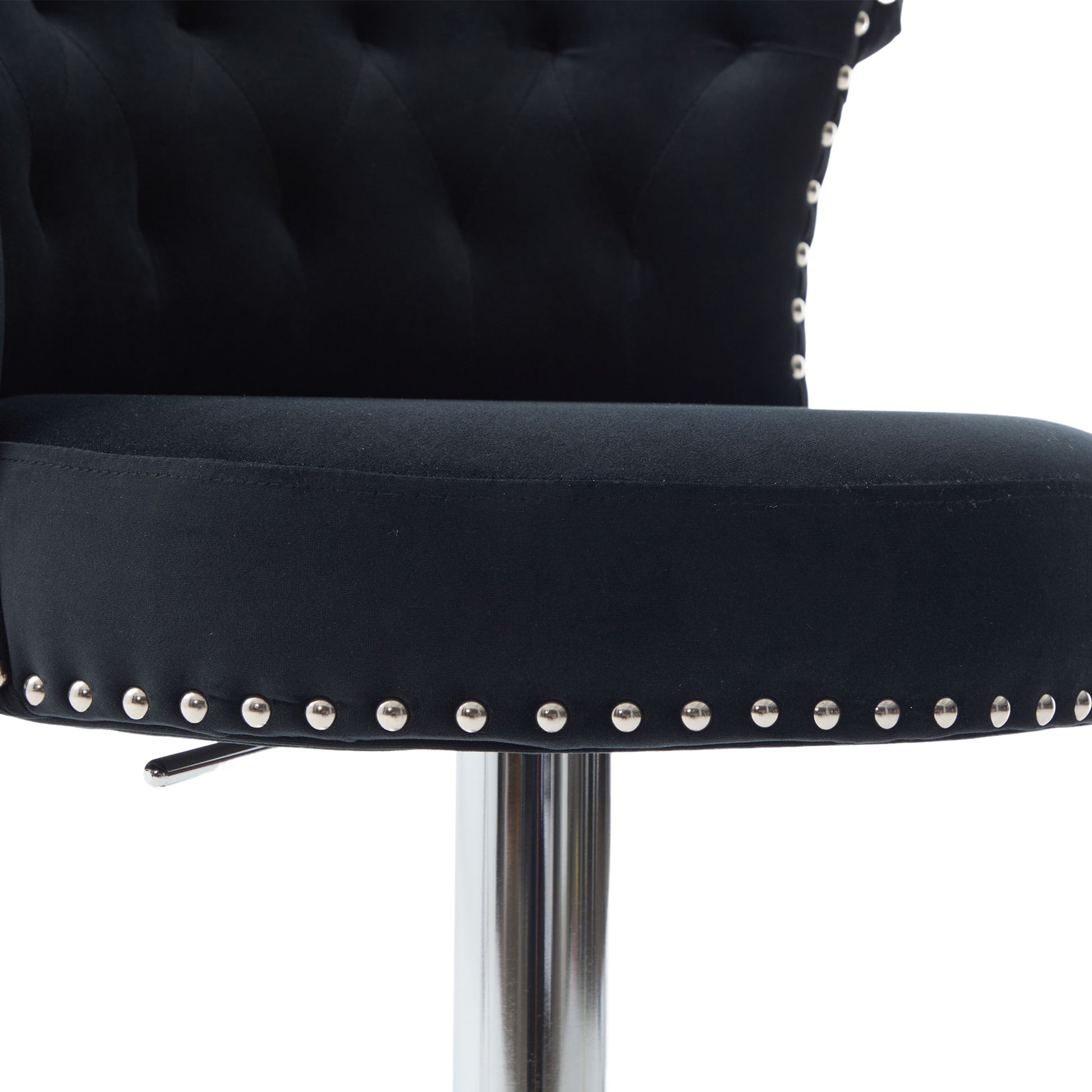 COOLMORE Velvet Bar Stool Set of 2, Adjustable Swivel Bar Stools with Silver Plated Metal Leg, Chrome Nailhead, Counter Height Chair for Kitchen,Dining Room-海智集-Default-
