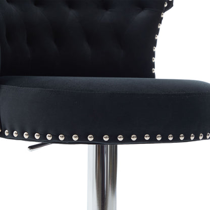 COOLMORE Velvet Bar Stool Set of 2, Adjustable Swivel Bar Stools with Silver Plated Metal Leg, Chrome Nailhead, Counter Height Chair for Kitchen,Dining Room-海智集-Default-