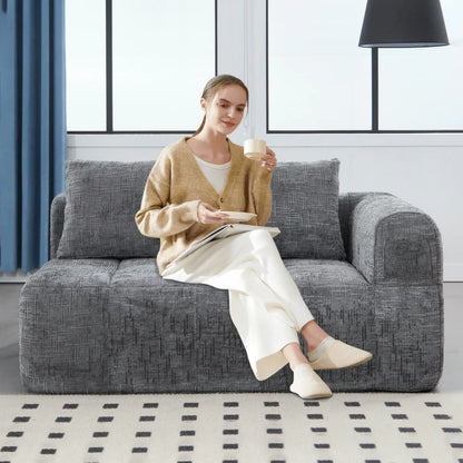 UNITED WE WIN Chenille Loveseat Sofa,Minimalist Modular Couches Sleeper for Living Room Bedroom Apartment Lounge-海智集-Default-
