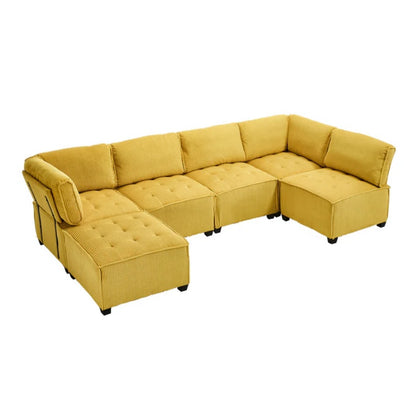 UNITED WE WIN Modular Sectional Sofa U Shaped Modular Couch with Reversible Chaise Modular Sofa Sectional Couch,6- Seat Convertible Sofa,Fit for Living Room-海智集-Default-
