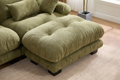 UNITED WE WIN Pelletized velvet U Shape Cloud Couch with 2 Ottomans,Free Combined 3 Seater Comfy Sofa with Bolster Armrest Pillows, sofa for Living Room-海智集-Default-