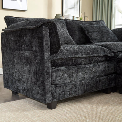 UNITED WE WIN Chenille fabric, solid construction, the overall structure of the sofa is stable, detachable armrests, two foot stools and two-seat sofa with side pockets-海智集-Default-
