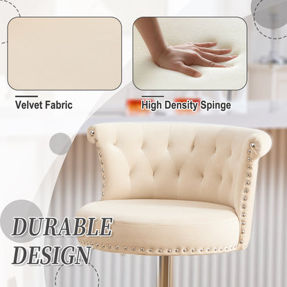 COOLMORE Velvet Bar Stool Set of 2, Adjustable Swivel Bar Stools with Silver Plated Metal Leg, Chrome Nailhead, Counter Height Chair for Kitchen,Dining Room-海智集-Default-