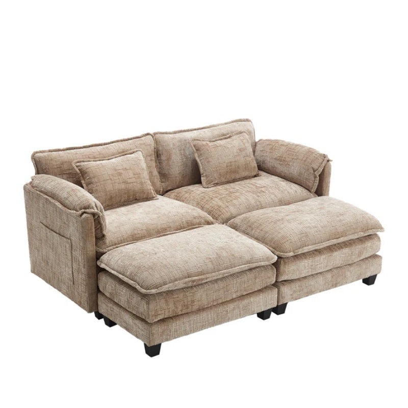 UNITED WE WIN Chenille fabric, solid construction, the overall structure of the sofa is stable, detachable armrests, two foot stools and two-seat sofa with side pockets-海智集-Default-