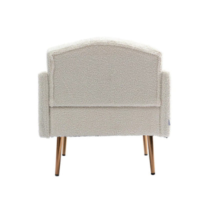 COOLMORE Modern Accent Chair with Arms, Tufted Decorative Fabric Armchair with Gold Metal Legs, Upholstered Reading Chair for Living Room Bedroom Office (White Teddy)-海智集-Default-