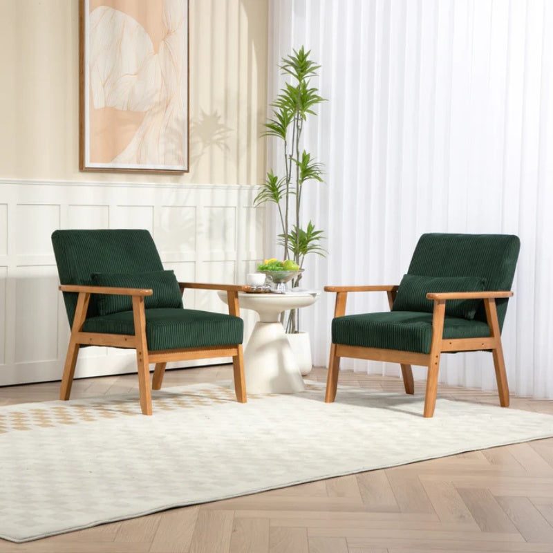 Leisure Chair with Solid Wood Armrest and Feet, Leisure chair, wood frame, velvet, solid rubber wood legs, Mid-Century Modern Accent chair, for Living Room Bedroom Studio chair,Two packs-海智集-Default-