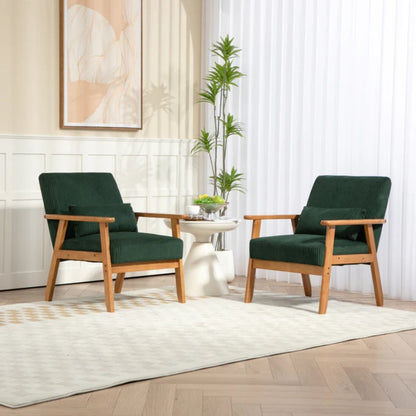 Leisure Chair with Solid Wood Armrest and Feet, Leisure chair, wood frame, velvet, solid rubber wood legs, Mid-Century Modern Accent chair, for Living Room Bedroom Studio chair,Two packs-海智集-Default-