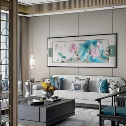 New Chinese Style Embroidered Wall Art - Handmade Silk Painting with Floral/Bird Motifs, Framed Oriental Home Decor for Living Room & Bedroom-海智集-